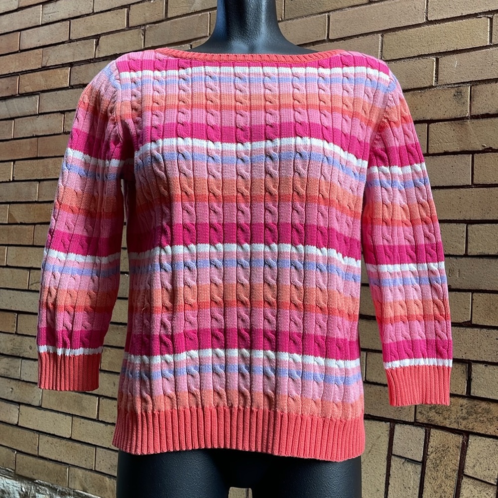 Vintage Lauren Ralph Lauren Cotton Striped Cable Knit Sweater Size Medium